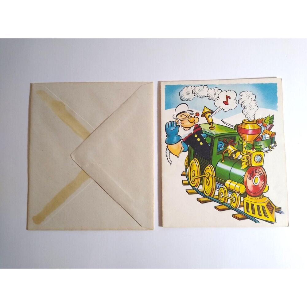 Popeye On Train Christmas Greeting Card Famous Comics Funnies 1951 King Features